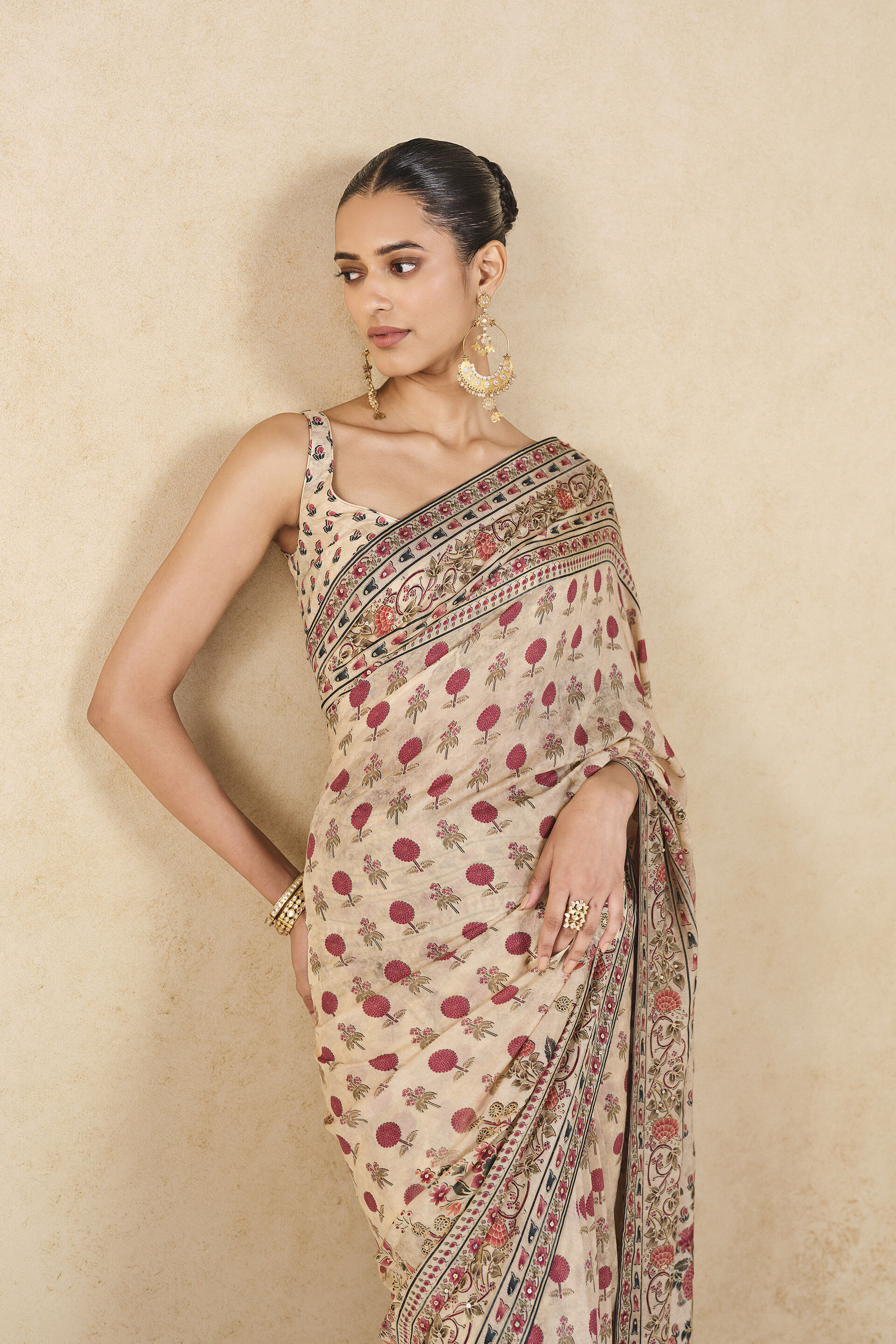 Aban Printed Silk Saree - Ivory, Ivory, image 5